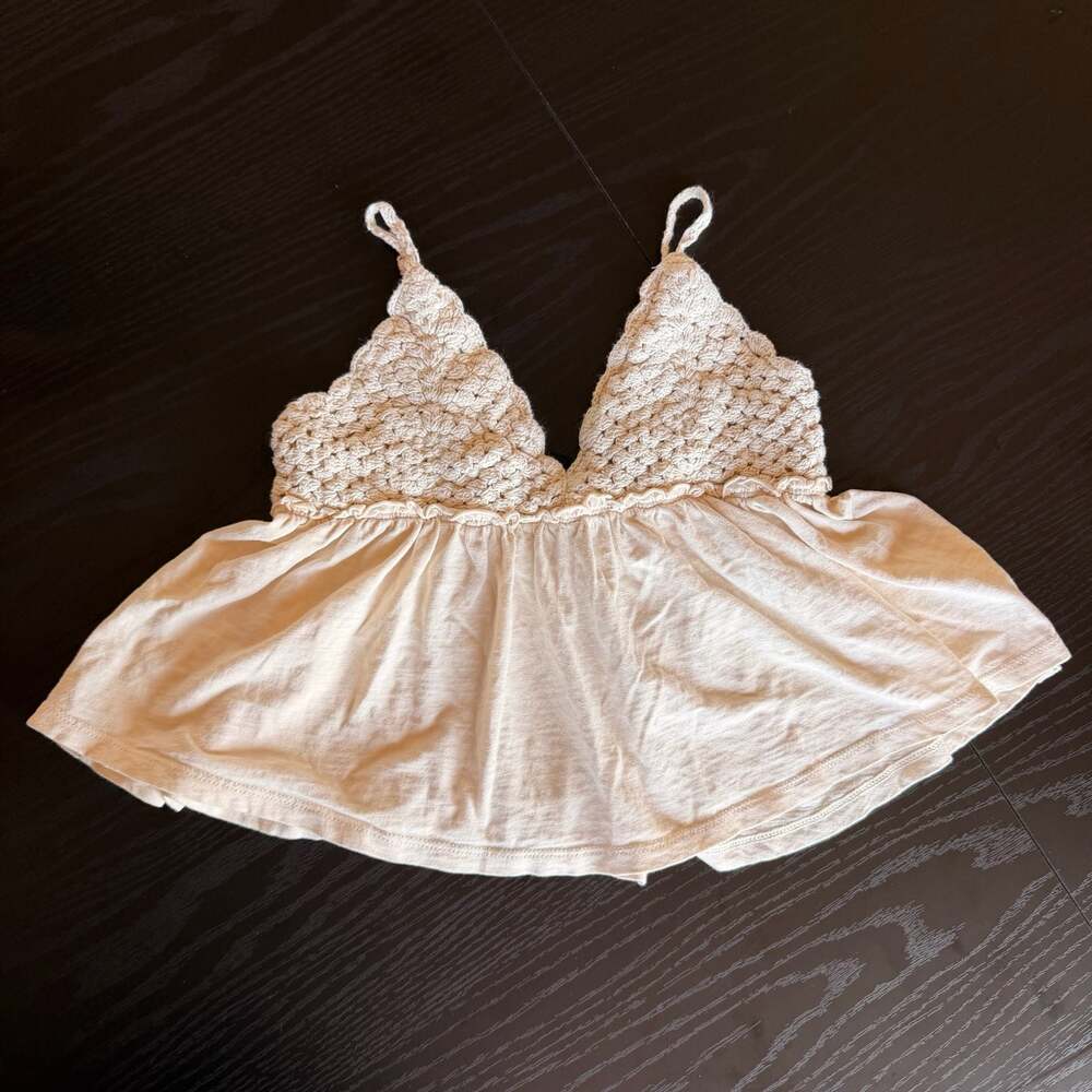American Eagle Beige Crochet Top Peplum Babydoll Cami